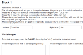 Fill in the textboxes to create an IAT